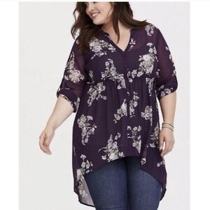 Torrid Purple Floral V-Neck Tunic